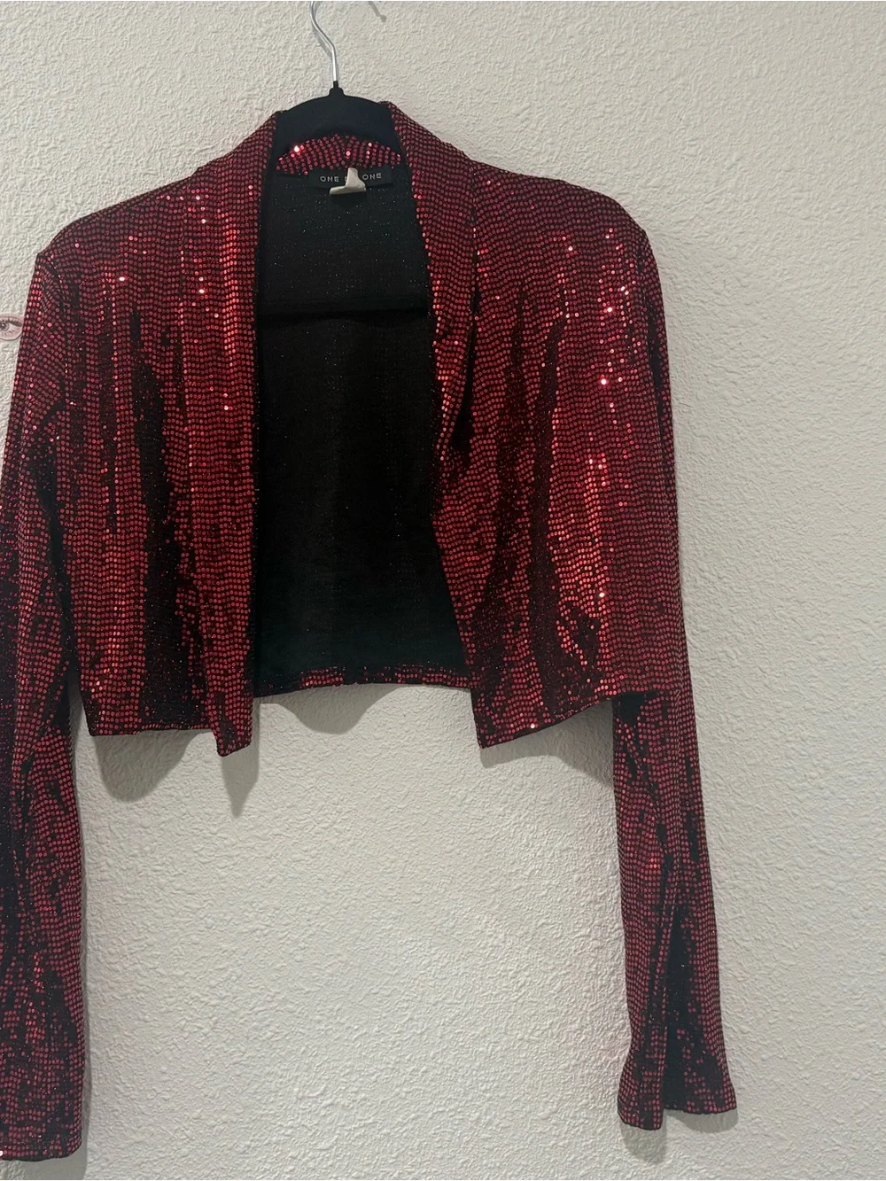 One by one Red Sequin like Cropped Bolero Jacket